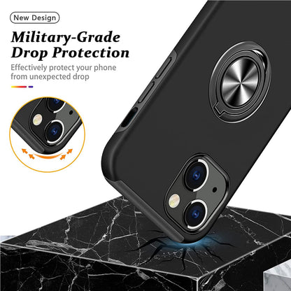 For Samsung Galaxy S26+ / S26 Plus Military Grade Hybrid Case with Flat Metal Ring 360° Rotation Kickstand, Slim Fit Back Hard PC Case Cover Black
