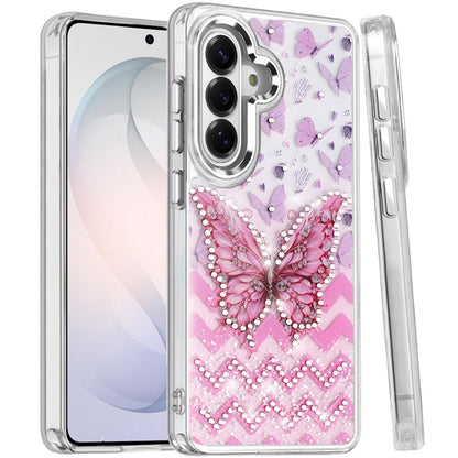 Phone Case for Samsung Galaxy S26 FE /Fan Edition Butterfly Resin Epoxy Diamond Bling Metal Edge Shockproof Hybrid Luxury Protective Durable Stylish Fashion Grip Cover