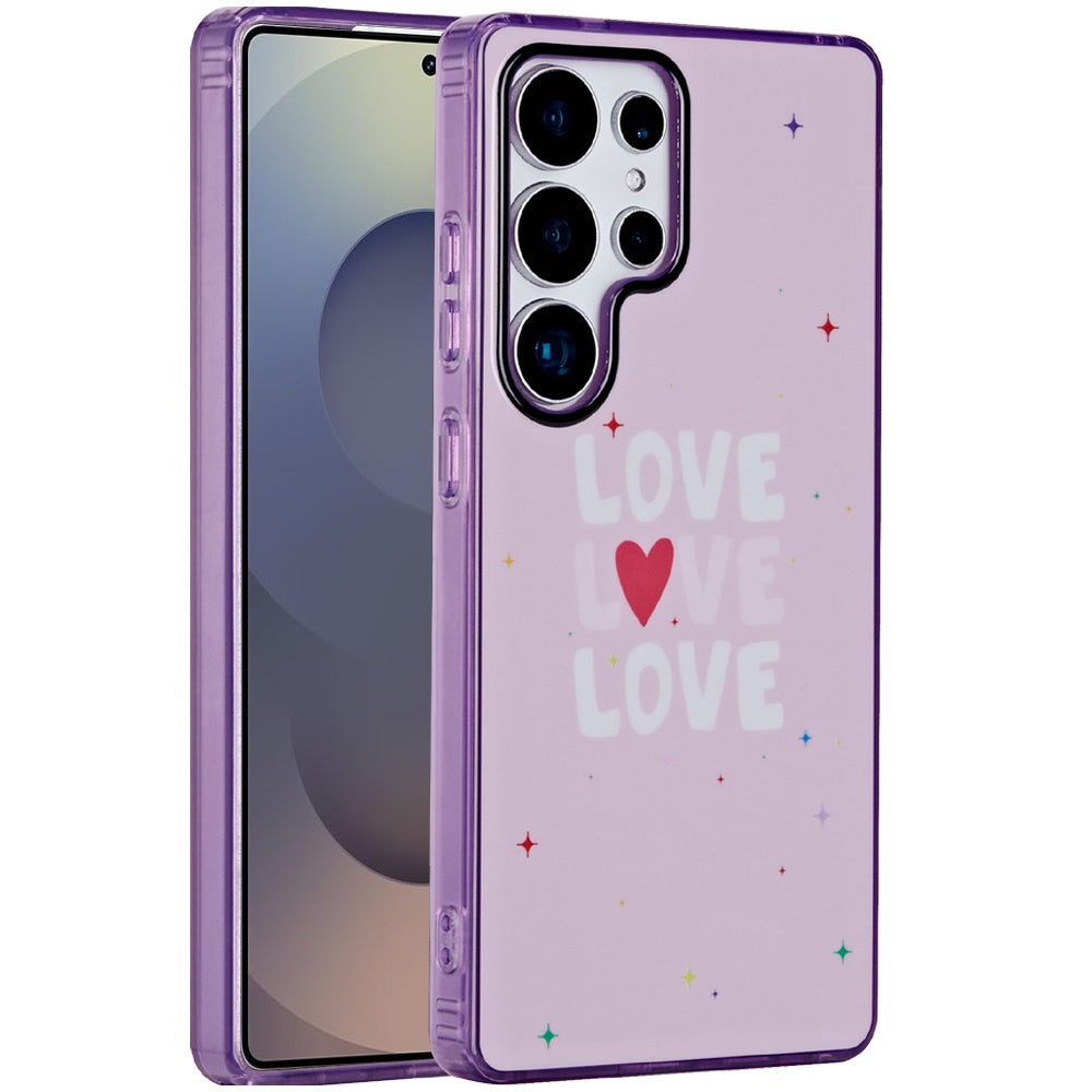 For Samsung Galaxy S25 Ultra Fashion Layer Design Slim IMD TPU Protective, Shockproof Hybrid Stylish Durable Hard PC Case Cover Love