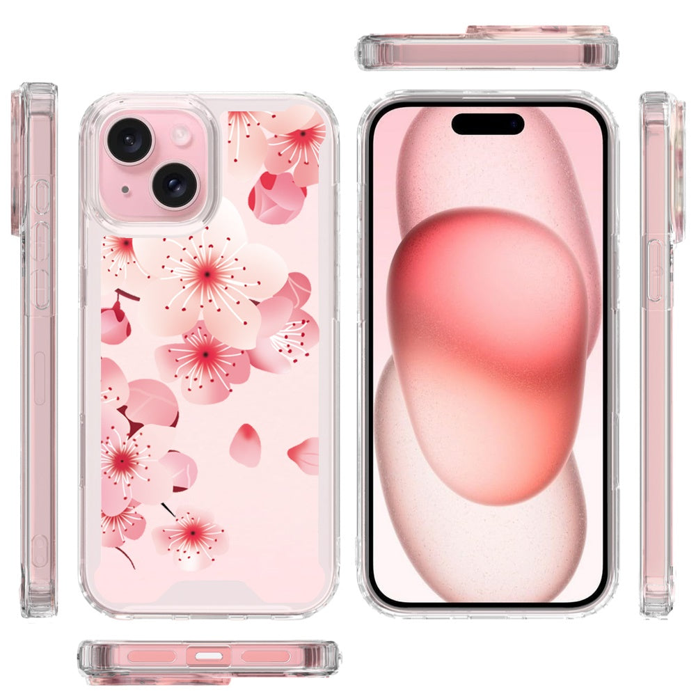 Phone Case for Apple iPhone 15 Beautiful Floral TPU Shockproof Hybrid Rubber PC Slim Lightweight Protective Designer Pattern Cover Red