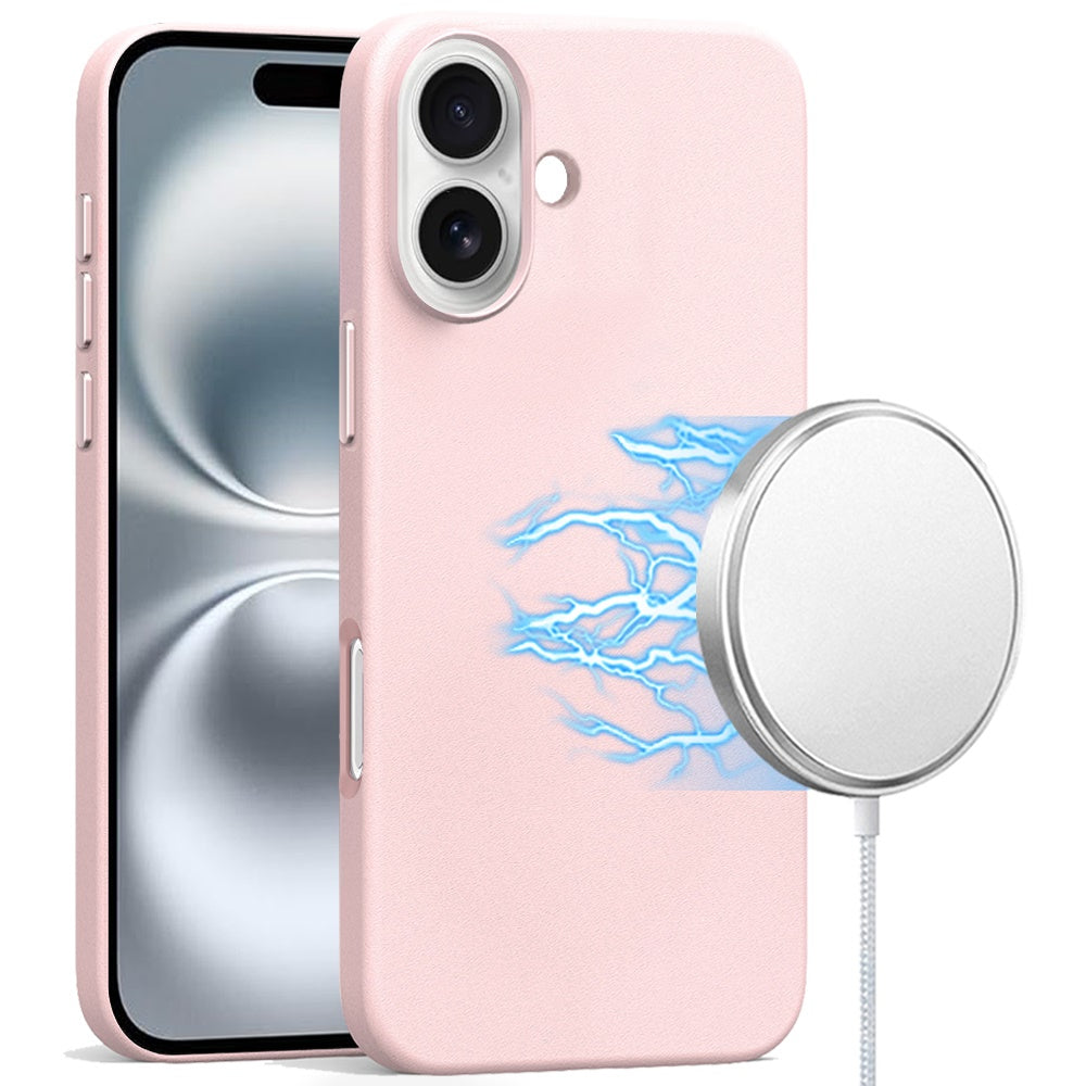 For Apple iPhone 16 Pro Max (6.9") PU Leather with inner Magnetic Circle Compatible with MagSafe, Rubber TPU Colored Metal Buttons Case Cover