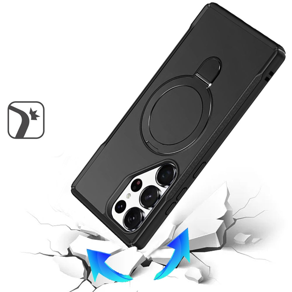 Phone Case for Samsung Galaxy S25 Ultra Magnetic Ring Stand Matte Finish Shockproof Grip Slim Armor Heavy Duty TPU Protective Hybrid Cover
