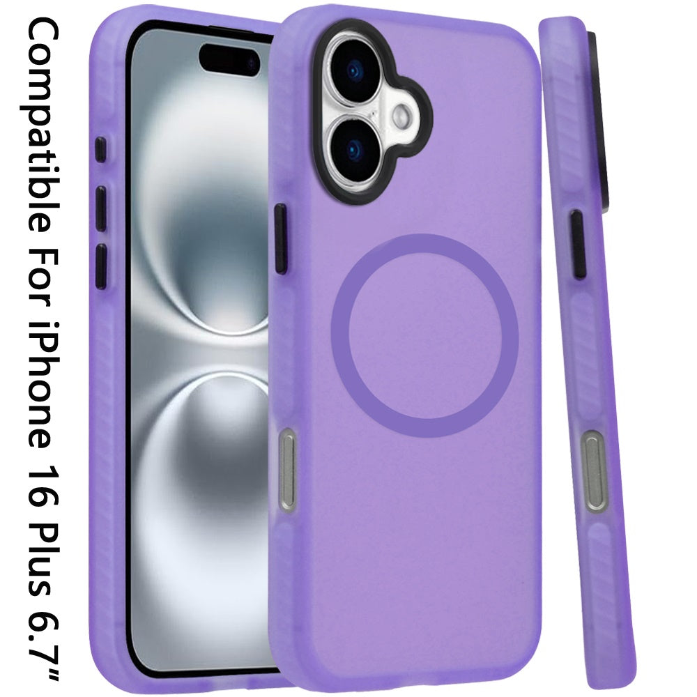For Apple iPhone 16 Plus (6.7") Matte Skin Hybrid TPU with Magnetic Circle MagSafe Compatible, Military Grade Shockproof Slim Fit Case Cover