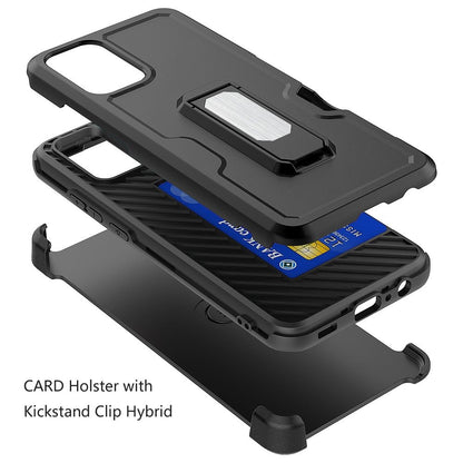 For Apple iPhone 16 Pro Max (6.9") Armor Shockproof Belt Clip Holster with Credit Card Holder, Kickstand Protective Full Body Heavy Duty Hybrid Case Cover Black