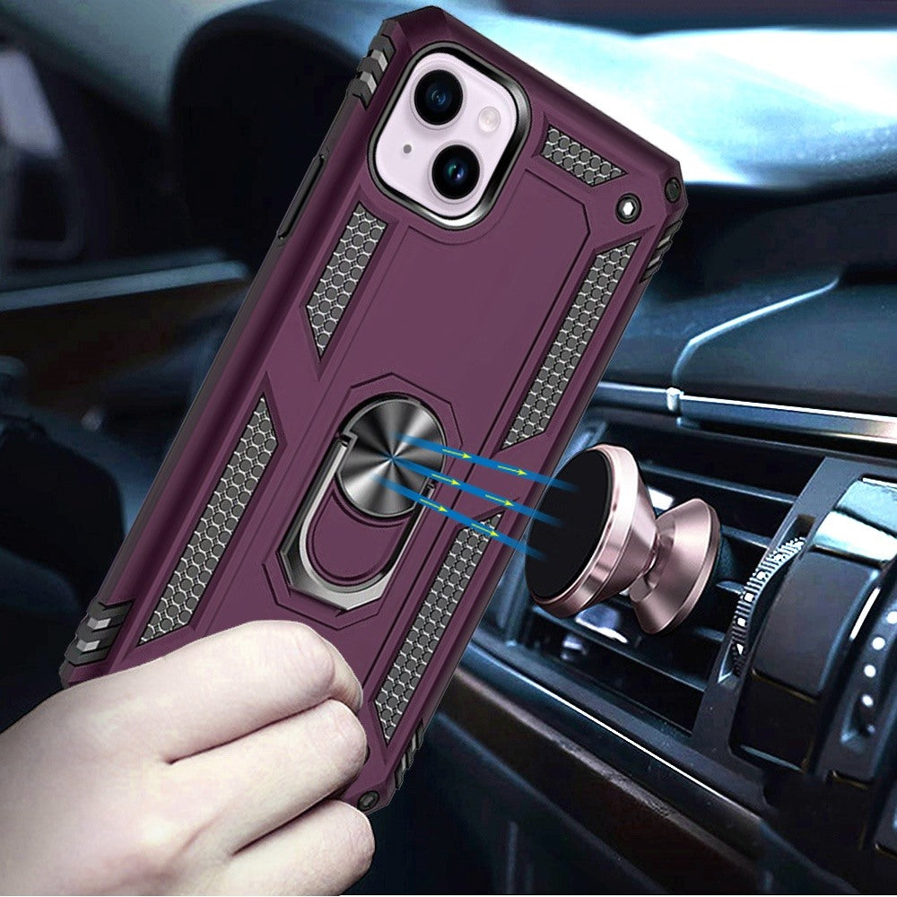 Phone Case for Apple iPhone 15 Plus Rotatable Ring Stand Shockproof Hybrid Armor Anti Slip Heavy Duty Fit Magnetic Car Mount Durable Grip Cover Purple