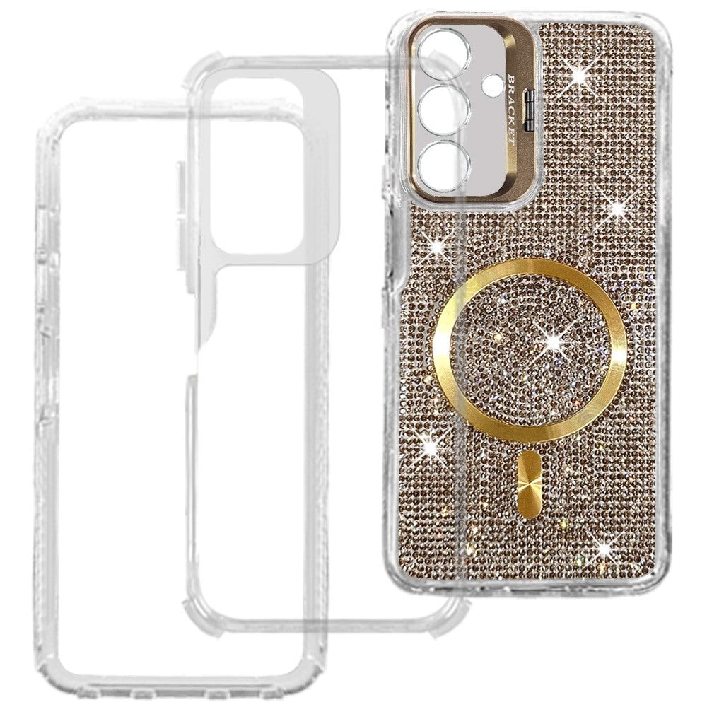 Phone Case for Galaxy A17 5G Luxury Glitter Magnetic Hybrid with Camera Stand Dual Layer Shockproof Sparkle Dot Pattern Clear Edges Cover