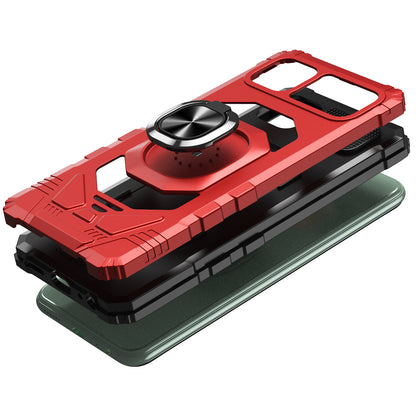 For Hybrid Dual Layer with 360° Rotate Magnetic Ring Stand Holder Kickstand TPU Rugged PC Shockproof Red Tablet Case Cover