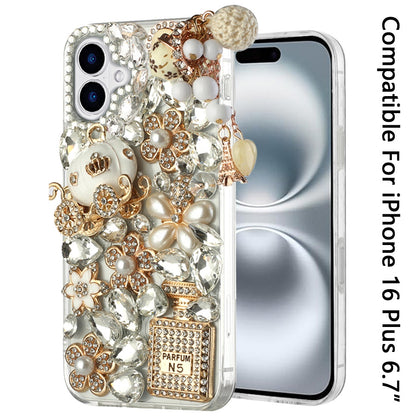 For Apple iPhone 16 Plus (6.7") Bling Crystal 3D Full Diamonds Luxury Sparkle Rhinestone Hybrid Protective Case Cover