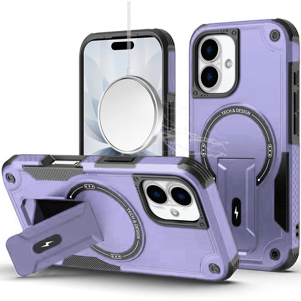 Phone Case for Apple iPhone 17 (6.3") Magnetic Kickstand Rugged Shockproof Armor Grip Anti Slip Heavy Duty Protective Matte Stand Hybrid Cover Purple