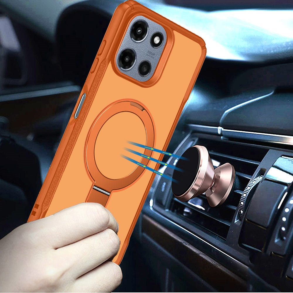 For Motorola Moto G 5G 2026/2025 Matte Finish Magnetic Ring Hybrid Protective Invisible Kickstand Magsafe Compatible Case Cover Cosmic Orange