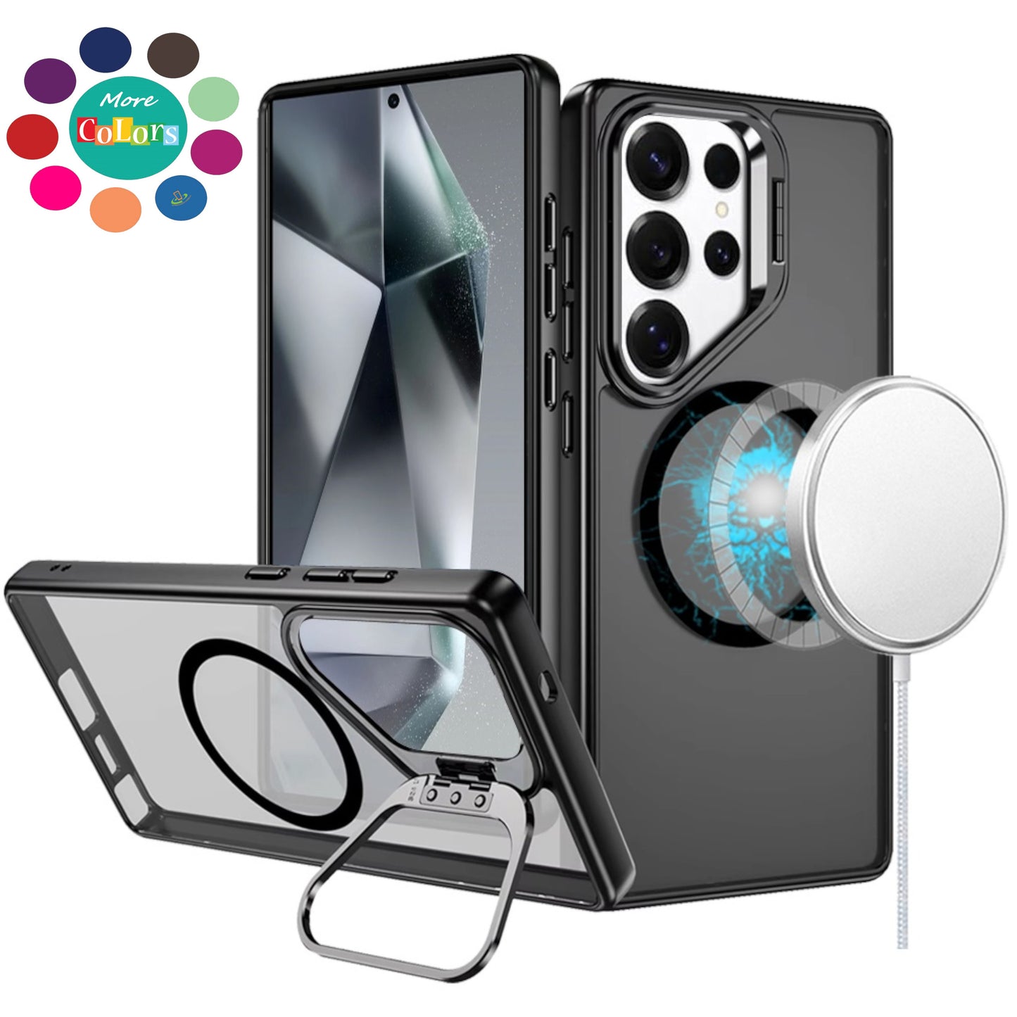 For Samsung Galaxy S23 Ultra Heavy Duty Metallic Hybrid Tough TPU with Camera Ring Stand, MagSafe Compatible, Rugged Drop Protection Case Cover