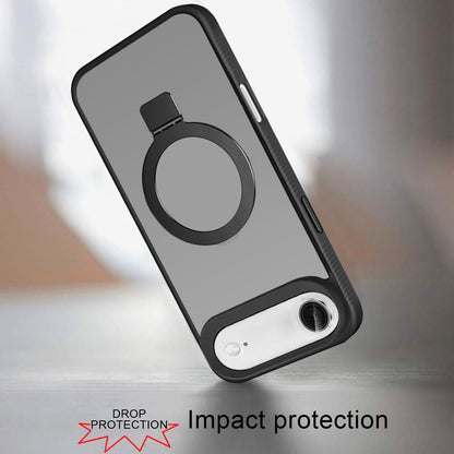 For Apple iPhone 17 (6.3") Magnetic Circle Kickstand with MagSafe Compatibility, Matte Skin, Rugged Bumper, and Ring Holder Case Cover Black