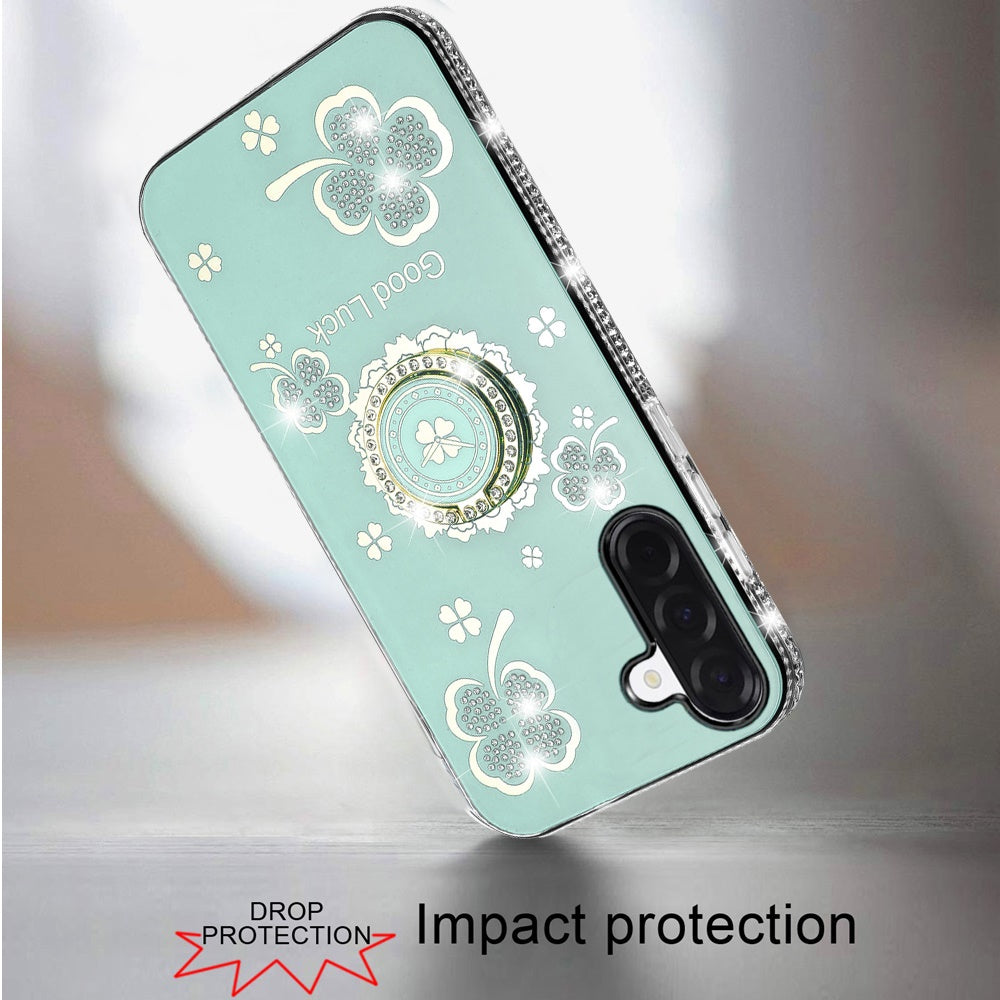 Phone Case for Samsung Galaxy A57 Glitter Diamond Ring Stand Sparkle Rhinestone Edge AntiSlip Kickstand Luxury Fashion Bumper Shockproof Cover