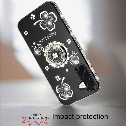 Phone Case for Samsung Galaxy A57 Glitter Diamond Ring Stand Sparkle Rhinestone Edge AntiSlip Kickstand Luxury Fashion Bumper Shockproof Cover
