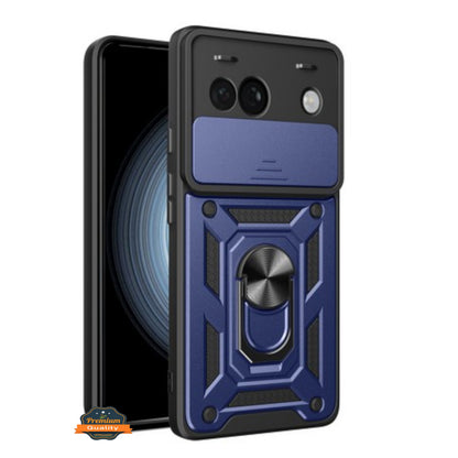 For Google Pixel 10A Hybrid Shockproof, Built-in Sliding Camera Lens Protection with Magnetic Finger Ring Stand Holder Case Cover