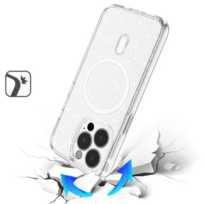 For Apple iPhone 11 Pro Max MagSafe Compatible Glitter Sparkle Bling Hybrid Case with Magnetic Circle, Slim TPU & Hard PC Frame Case Cover Clear