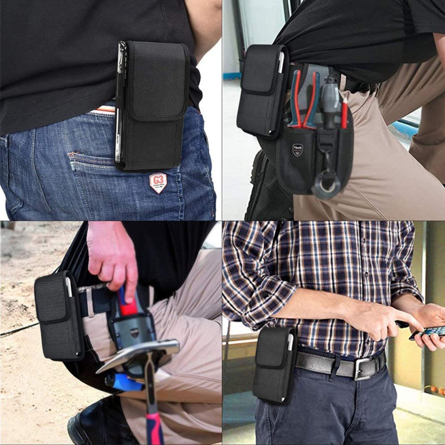 For Apple iPhone 16 Pro (6.3") Pouch Case Universal Vertical Canvas Built in Credit Card ID Slot and Belt Clip Loop Holster Cell Phone Holder Cover [Black]