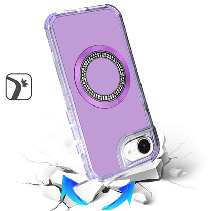 For Apple iPhone 17E /16E Magnetic Circle Compatible with Magsafe, Hybrid Chrome 3in1 Transparent Shockproof TPU Bumper Case Cover Pink