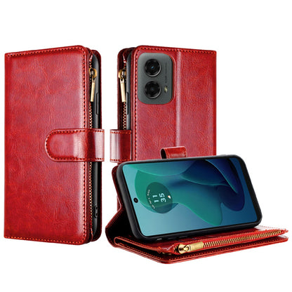 For Motorola Moto G 5G 2024 Luxury Wallet Card Holder Zipper Design Shockproof Protection Secure Grip Multi Slot Storage for Daily Use Case Cover Red