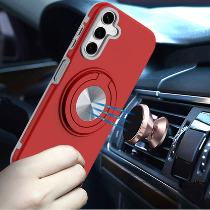 For Samsung Galaxy S25 Fan Edition /Galaxy S25 FE Metal Matte Hybrid with Invisible Rotational Ring Stand, Car Mount Friendly, Military Grade Slim Fit Sturdy Case Cover Red