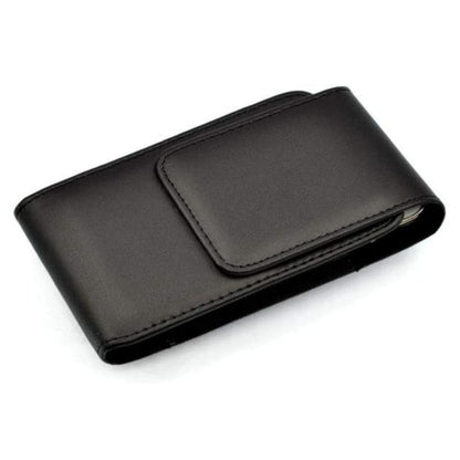 For Apple iPhone 16 Pro (6.3") Universal PU Leather Vertical Phone Pouch Holder Carrying Case [Magnetic Closure] With Fixed Belt Clip Holster Hybrid [Black]