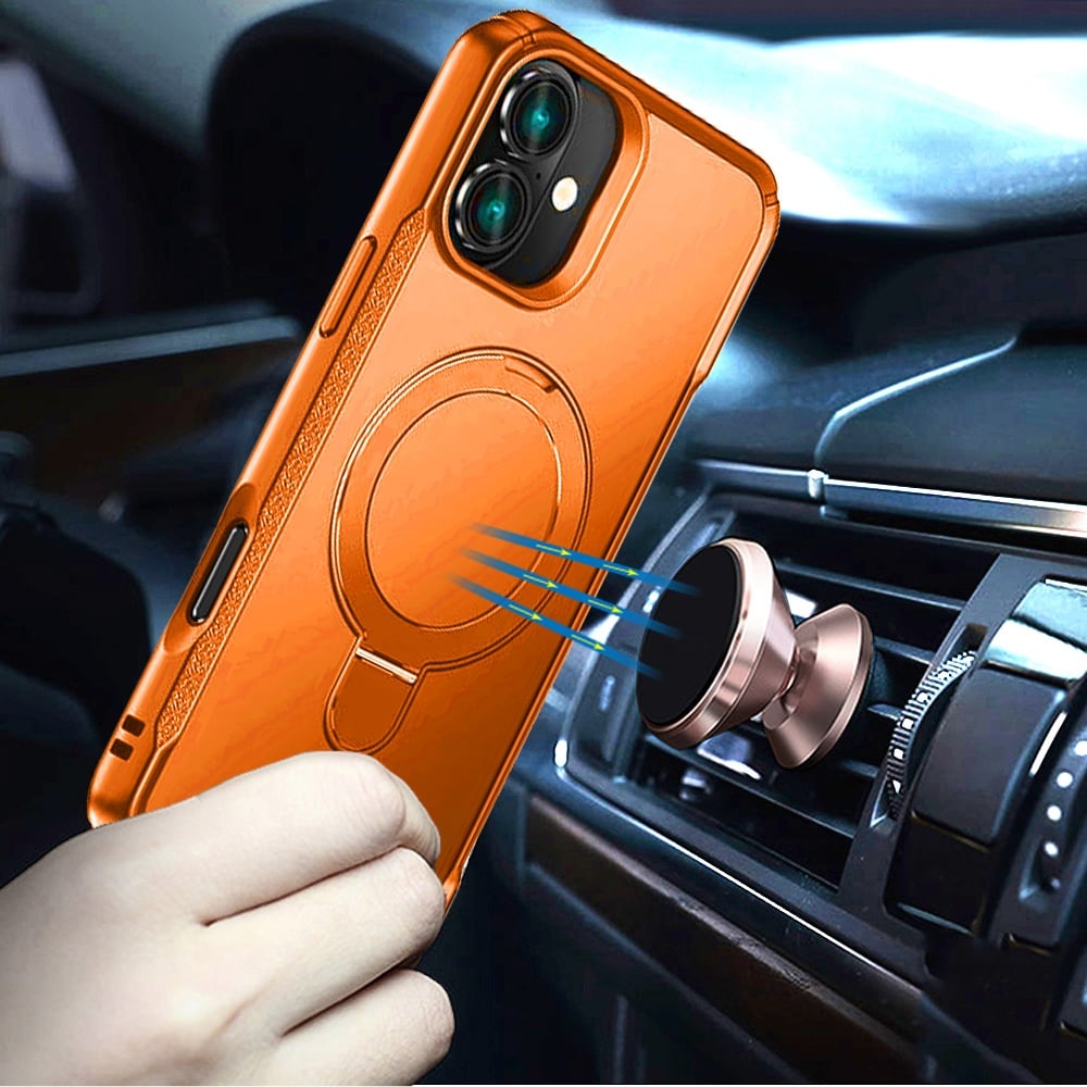 For Apple iPhone 17 (6.3") Matte Finish Magnetic Ring Hybrid Protective Invisible Kickstand Magsafe Compatible Case Cover Cosmic Orange