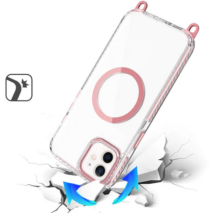 For Apple iPhone 15 Clear Magnetic Frame PC Back Shockproof Protective Case with Detachable Lanyard Strap, Compatible with MagSafe Case Cover