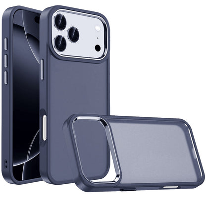 Phone Case for Apple iPhone 17 Pro Max Polished Acrylic Hybrid TPU Slim Shockproof Metal Button Thick Durable Grip Camera Protection Anti-Scratch Cover Dark Blue