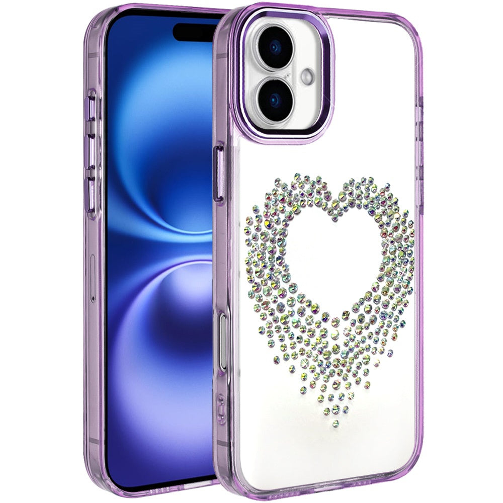 For Apple iPhone 17 (6.3") Angel Hearts Bling Glitter Diamond Hybrid TPU Cover, Colorful Frame Shockproof Protective Back Case Cover