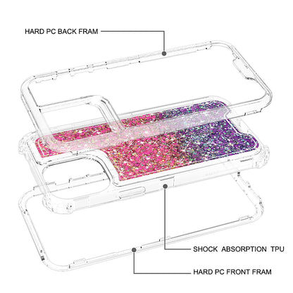 For Samsung Galaxy A16 5G Epoxy Bling Glitter Sparkly 3in1 Shockproof Transparent Hybrid Shockproof Full Body PC Bumper Case Cover Hot Pink + Purple