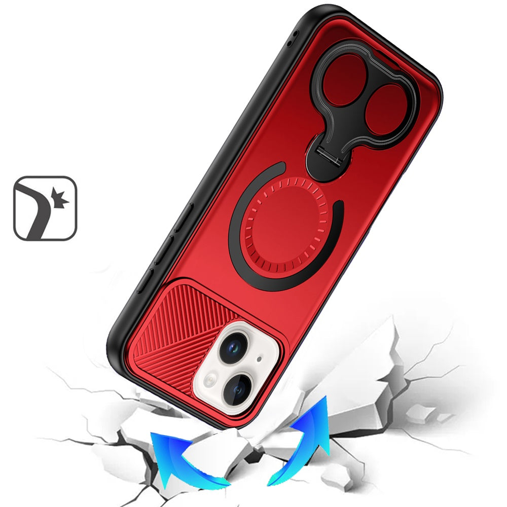 For iPhone 15 (6.1") Hybrid with Invisible 2 Hole Ring Stand Magnetic back Car Mount Friendly Protector Case Cover