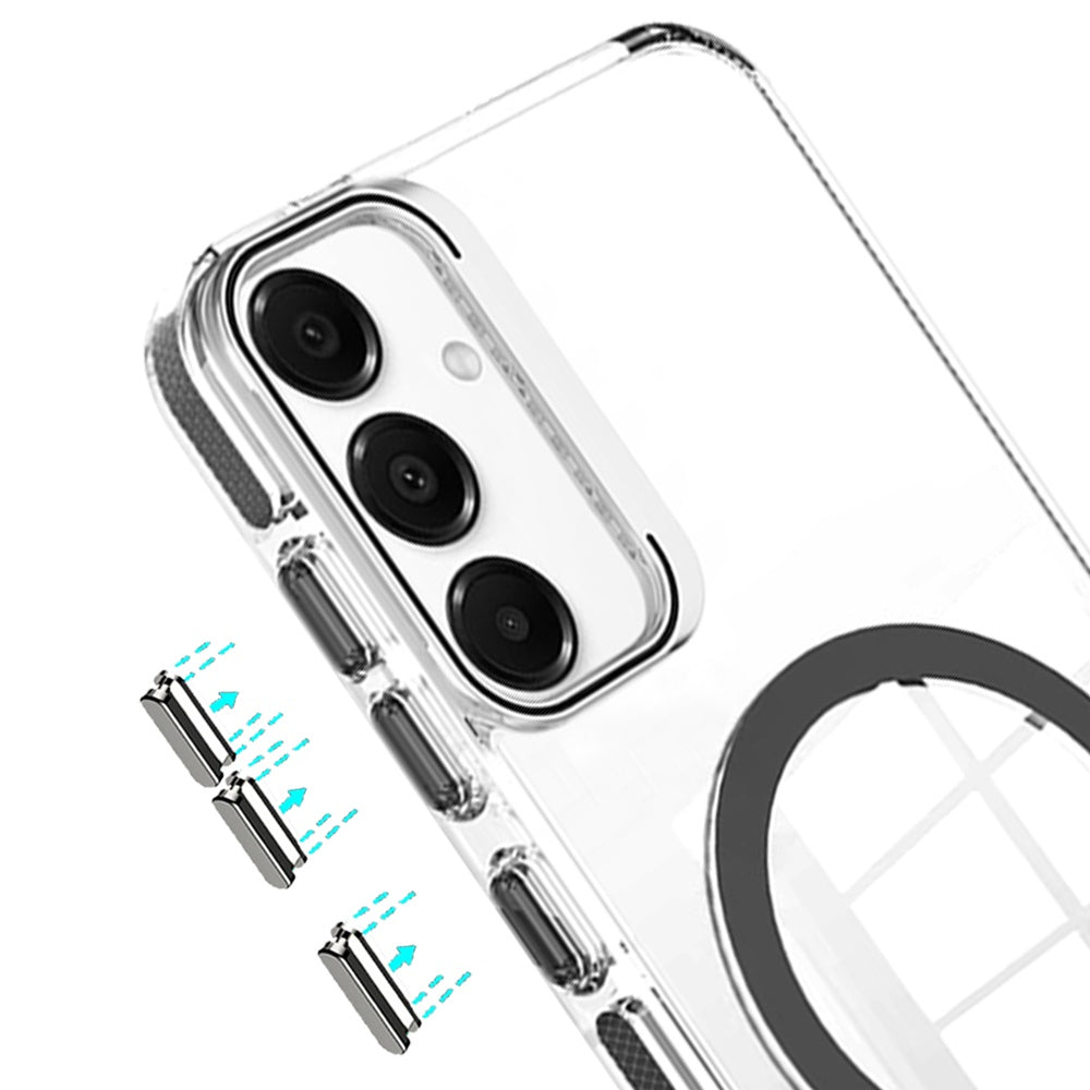 For Samsung Galaxy A16 5G Built-in Camera Kick-Stand, Compatible with MagSafe, Transparent Colorful Edged Tough Hybrid TPU Case Cover Clear Black