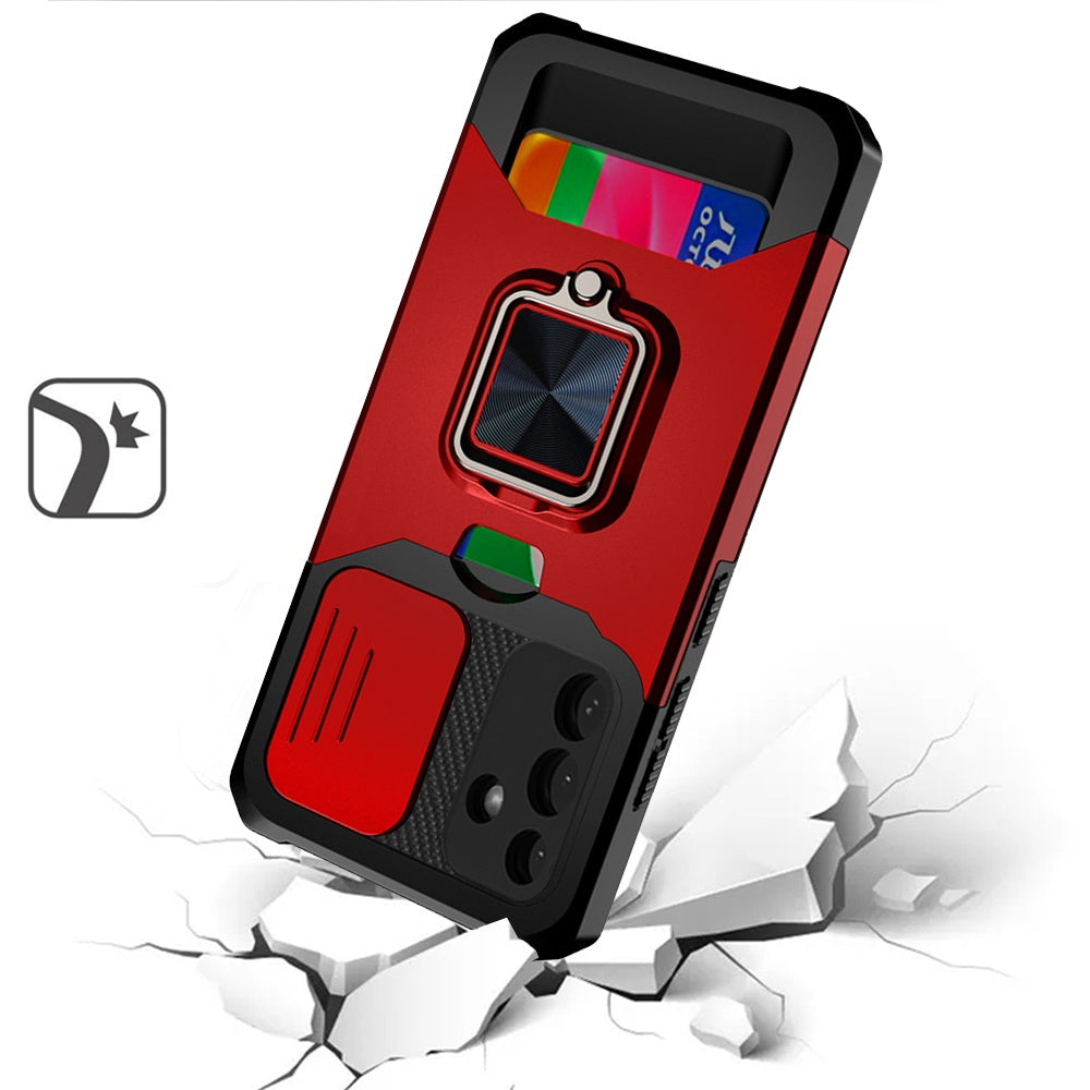 For Samsung Galaxy S26+ / S26 Plus Wallet Case with Ring Stand & Slide Camera Cover Back Credit Card Slot Holder, Military Grade Case Cover