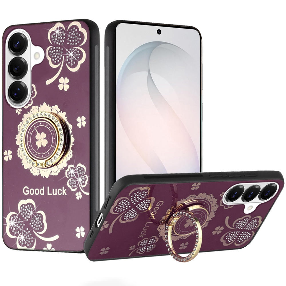 Phone Case for Samsung Galaxy S26 Diamond Glitter Butterfly Engraved Ring Stand Luxury Bling Hybrid Shockproof Chrome Edge Protective Durable Grip Cover Purple