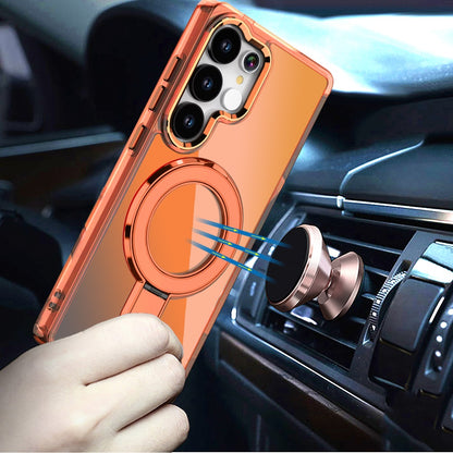 For Samsung Galaxy S25 Ultra Chrome Hybrid with Rotating Magnetic Circle Ring Stand, Slim Shockproof Hybrid Case Cover