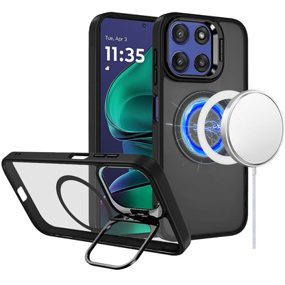 For Motorola Moto G Stylus 5G 2026 /2025 Heavy Duty Metallic Hybrid Tough TPU with Camera Ring Stand, MagSafe Compatible, Rugged Drop Protection Case Cover Gray