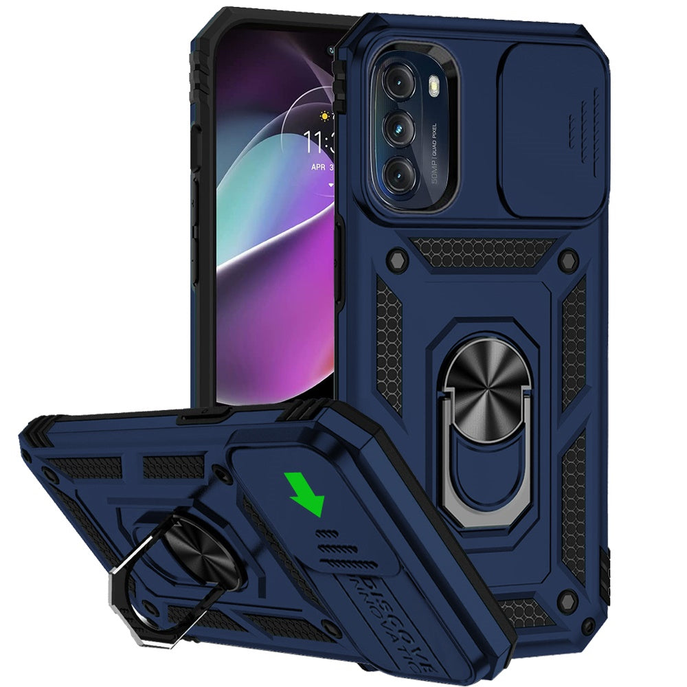 For Samsung Galaxy S20 Ultra Hybrid Ring Shockproof with 360° Rotate Ring Kickstand, Camera Lens Protection, Soft Edge Bumper Case Cover Blue