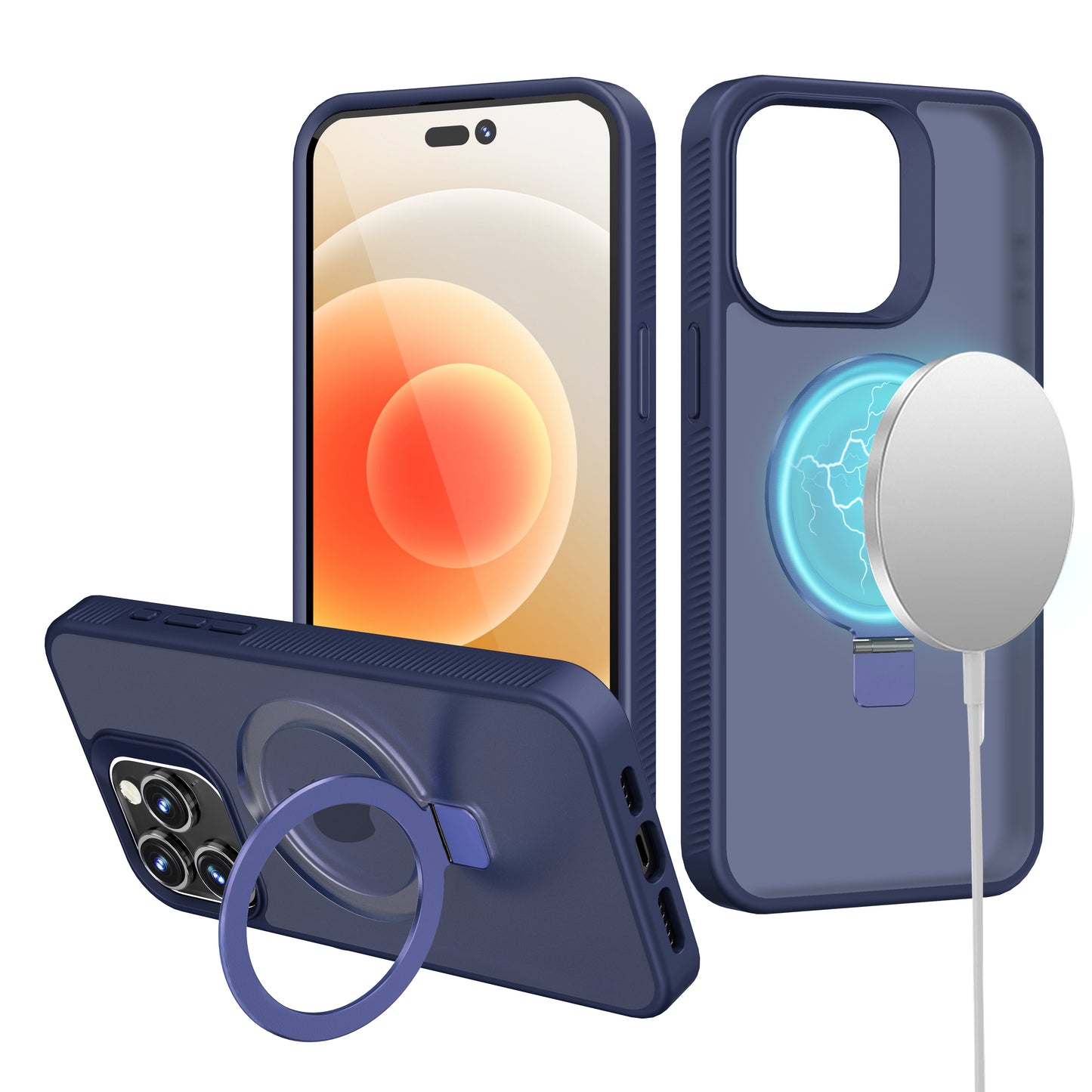 For Samsung Galaxy S26 Ultra Magnetic Circle Kickstand with MagSafe Compatibility, Matte Skin, Rugged Bumper, and Ring Holder Case Cover Blue