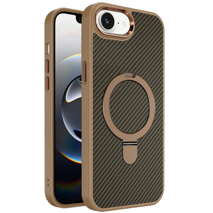 For Apple iPhone 16e (E edition) Hybrid Carbon Fiber Design with MagSafe Compatible [Magnetic Circle], Ring Stand Shockproof Slim TPU Case Cover