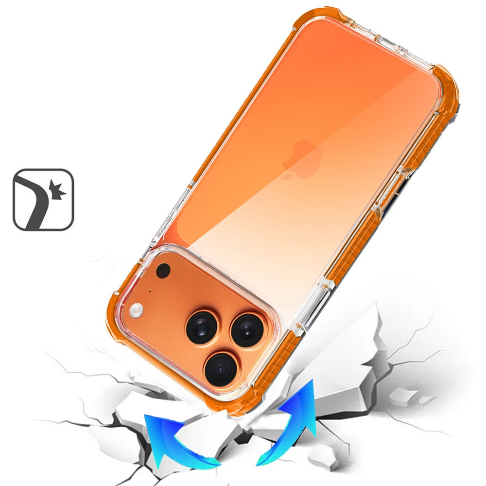 For Apple iPhone 17 Pro (6.3") Hybrid Transparent Acrylic Rubber Gummy Hard PC Silicone TPU Color Bumper Frame Shockproof Case Cover Cosmic Orange