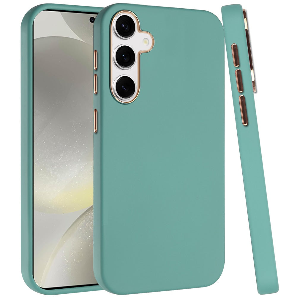 For Samsung Galaxy S25+ /S25 Plus /S24+ Plus Slim Classic Hybrid Around Rubber Gummy Gel Slick Hard PC Silicone TPU Chromed Button Case Cover