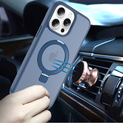 Phone Case for iPhone 15 Pro Max (6.7") Magnetic Ring Stand Full Rotation Matte Shockproof Grip Anti Slip Durable Camera Protection Hybrid Cover Blue