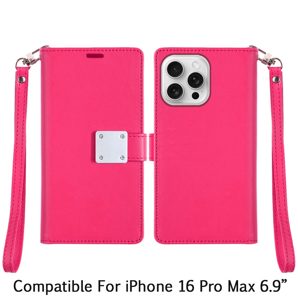 For iPhone 16 Pro Max (6.9") Wallet Cases PU Leather with Credit Card /ID /Cash Holder Slot Dual Flip Book Pouch, Stand and Strap Case Cover