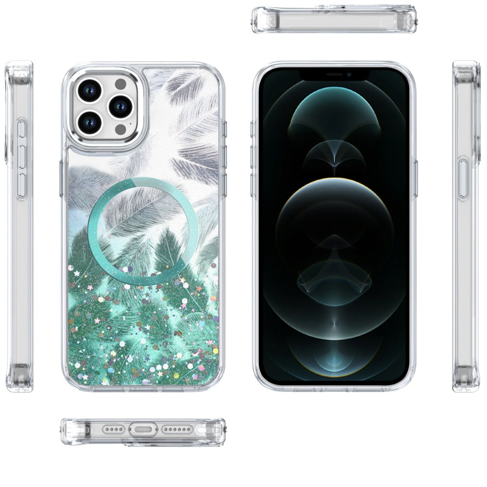 For Apple iPhone 14 Pro Max Epoxy Glitter Shimmer Fashion Case with Magnetic Magsafe Compatible Hybrid Sparkling Slim Protective Case Cover