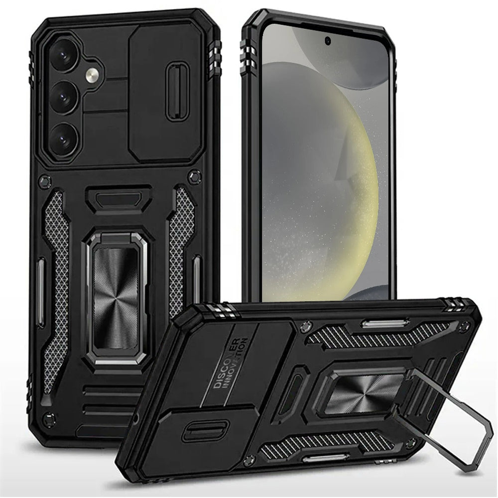 Tough Hybrid Case with Movable Camera Window & Metal Ring Stand Shockproof