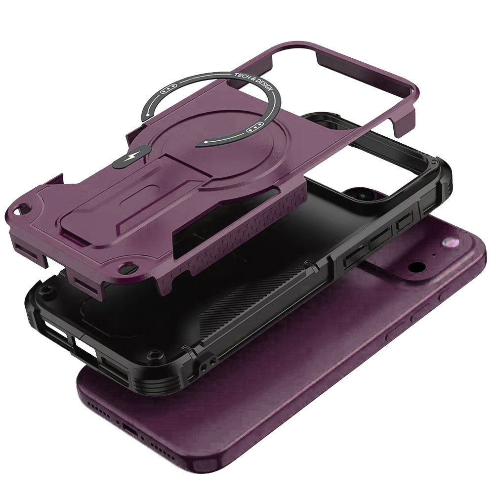 Phone Case for Apple iPhone 18 Pro/ 17 Pro Magnetic Kickstand Rugged Shockproof Armor Grip Anti Slip Heavy Duty Protective Matte Stand Hybrid Cover Purple