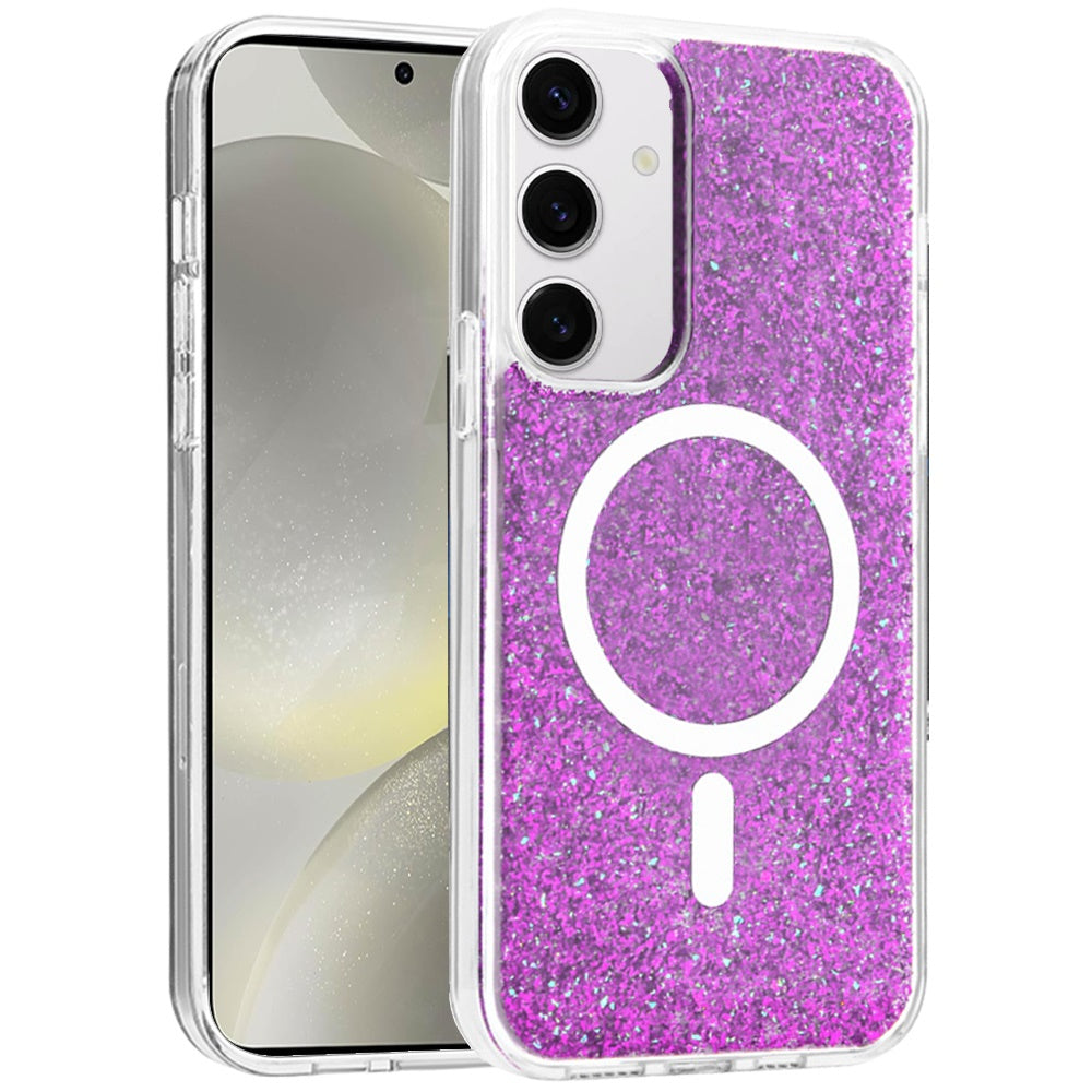 Hybrid Epoxy Glitter Shiny Flower Design Stylish Fashion Case, Magnetic MagSafe Compatible, Shockproof