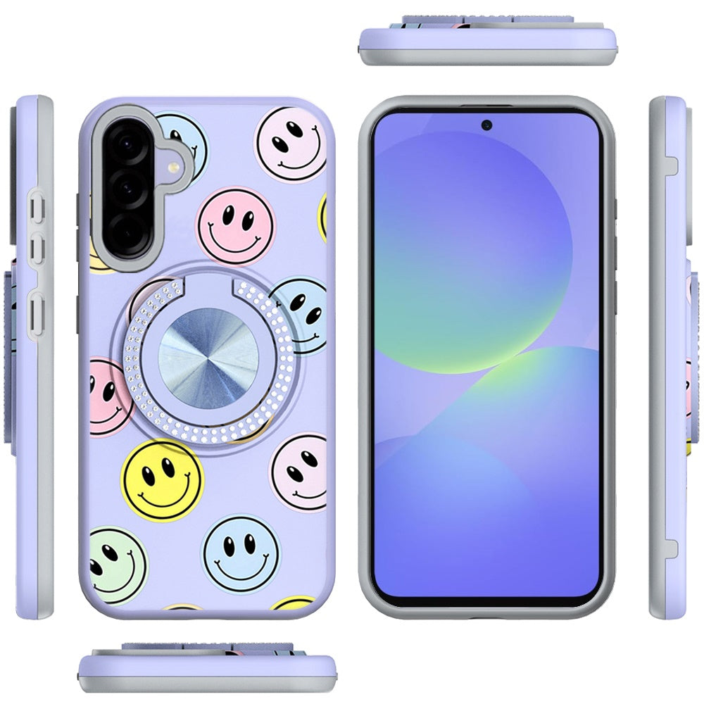 For Samsung Galaxy A37 Pattern Design Hybrid with Invisible Ring Stand & Magnetic Back, Shockproof Protective Grip Case Cover