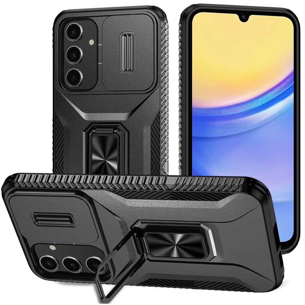 For Samsung Galaxy A15 5G Case, Camera Cover with Magnetic Rotation Ring Stand, Military Grade Hybrid Hard TPU Shockproof Case Cover