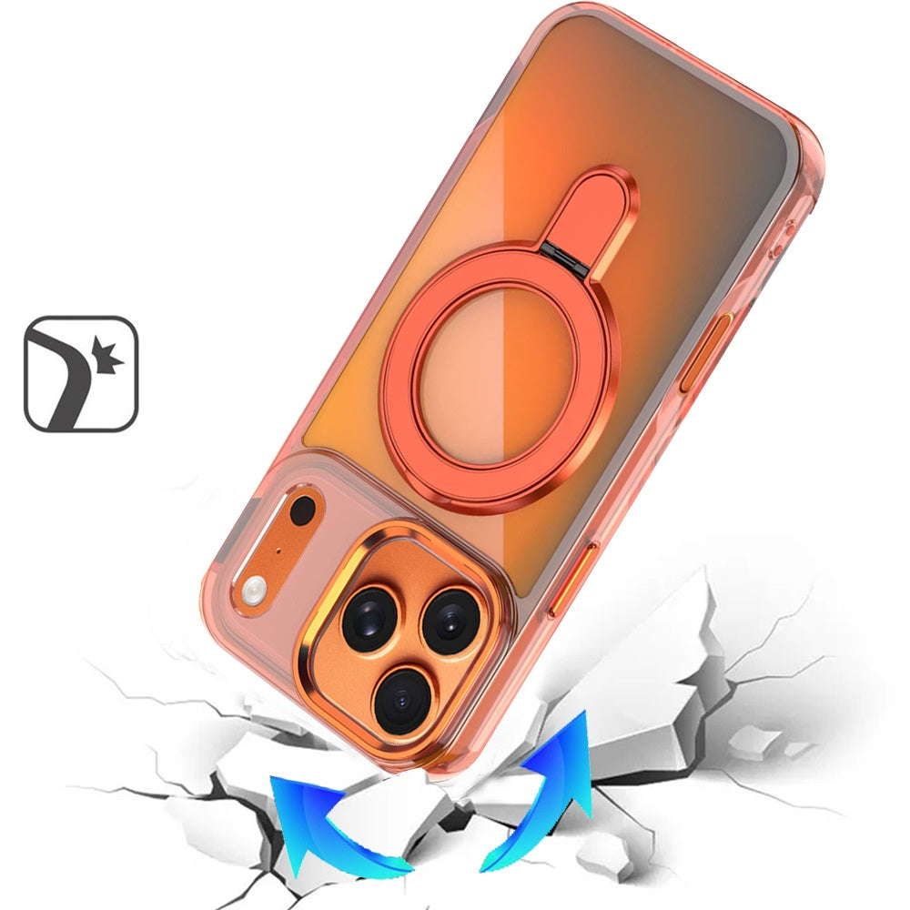 Phone Case for Apple iPhone 18 Pro Chrome Magnetic Ring Stand Rotational Shockproof Hybrid Kickstand Metal Finish Rugged Drop Protection Armor Cover